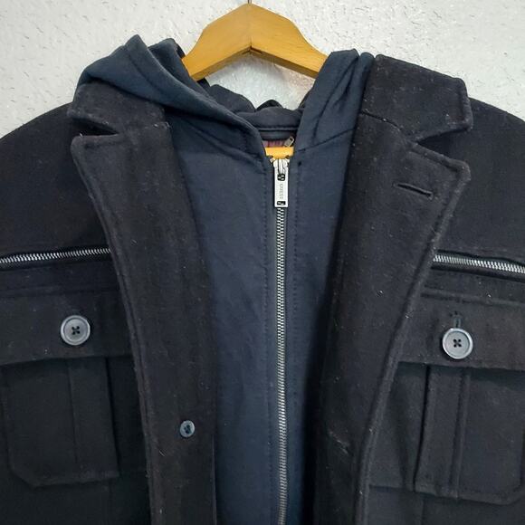 Guess Black Wool Blend Pea Coat Size L - Picture 5 of 9